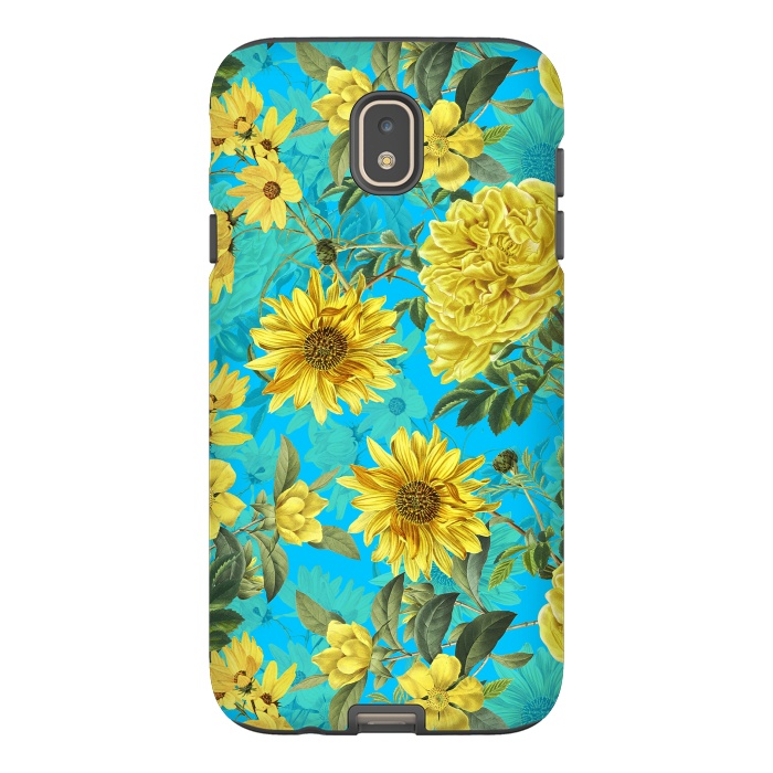 Galaxy J7 StrongFit Sunflowers and Yellow Roses on Teal Pattern by  Utart
