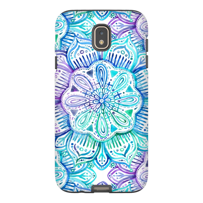 Galaxy J7 StrongFit Iridescent Aqua and Purple Watercolor Mandala by Micklyn Le Feuvre