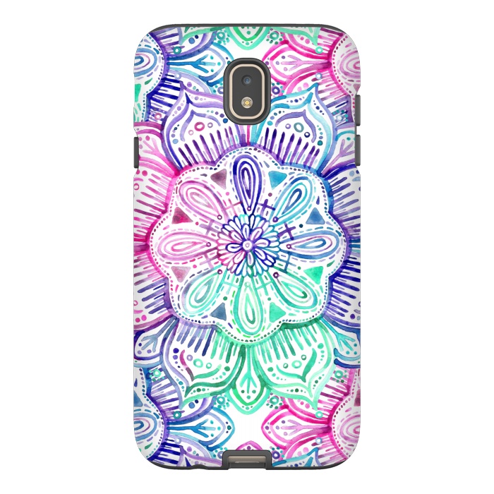 Galaxy J7 StrongFit Watercolor Mandala in Mint, Magenta and Purple by Micklyn Le Feuvre
