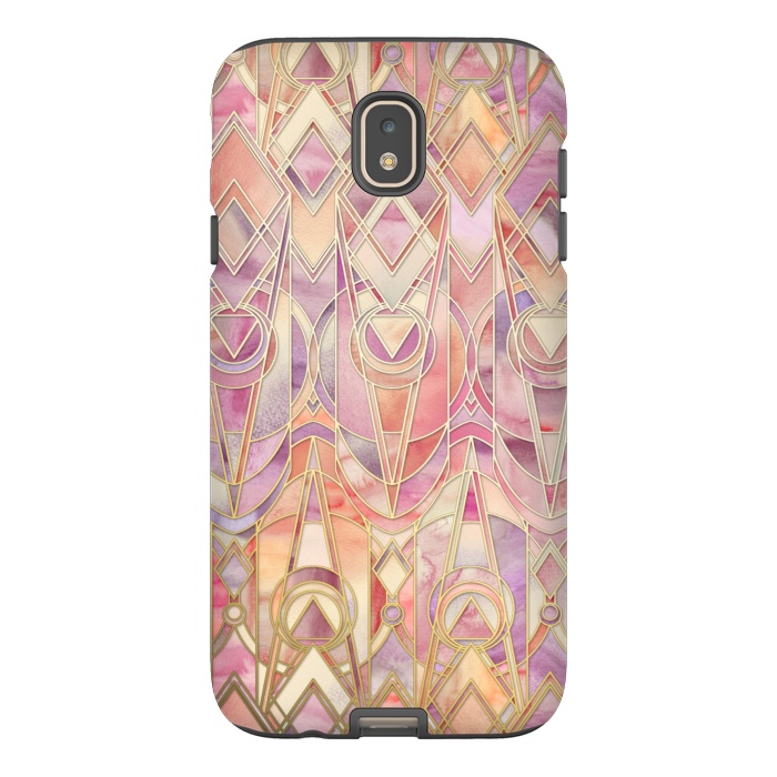 Galaxy J7 StrongFit Glowing Coral and Amethyst Art Deco Pattern by Micklyn Le Feuvre