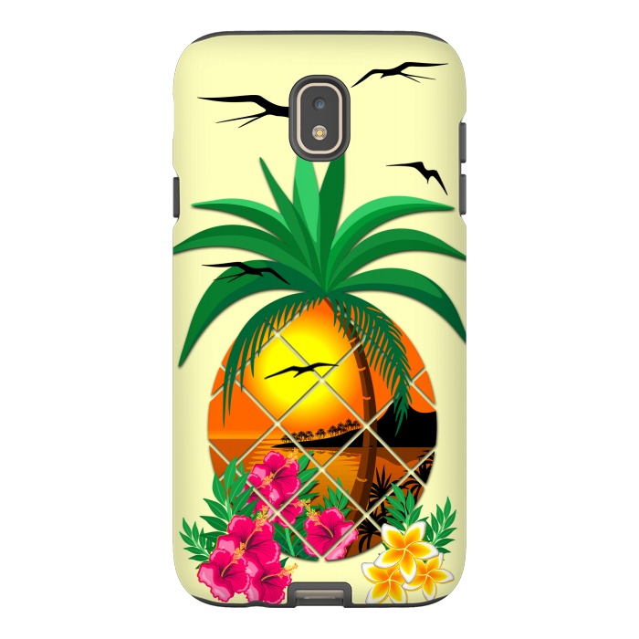 Galaxy J7 StrongFit Pineapple Tropical Sunset, Palm Tree and Flowers by BluedarkArt