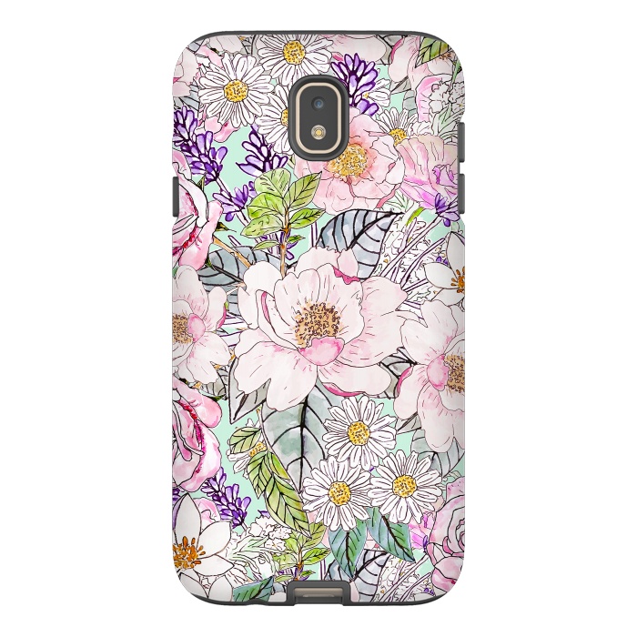 Galaxy J7 StrongFit Watercolor garden peonies floral hand paint  by InovArts