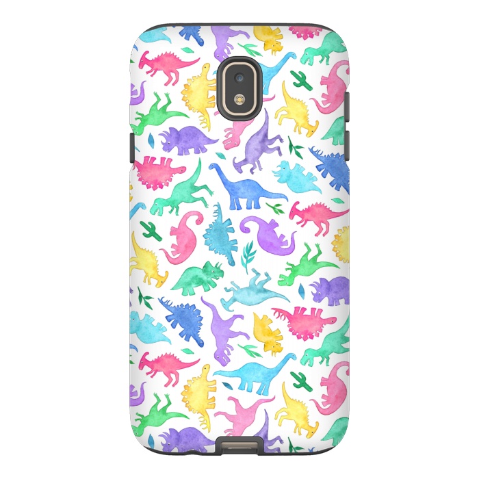 Galaxy J7 StrongFit Ditsy Dinos in Bright Pastels on White by Micklyn Le Feuvre