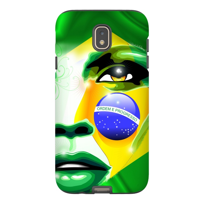 Galaxy J7 StrongFit Brazil Flag Colors on Beautiful Girl Portrait by BluedarkArt