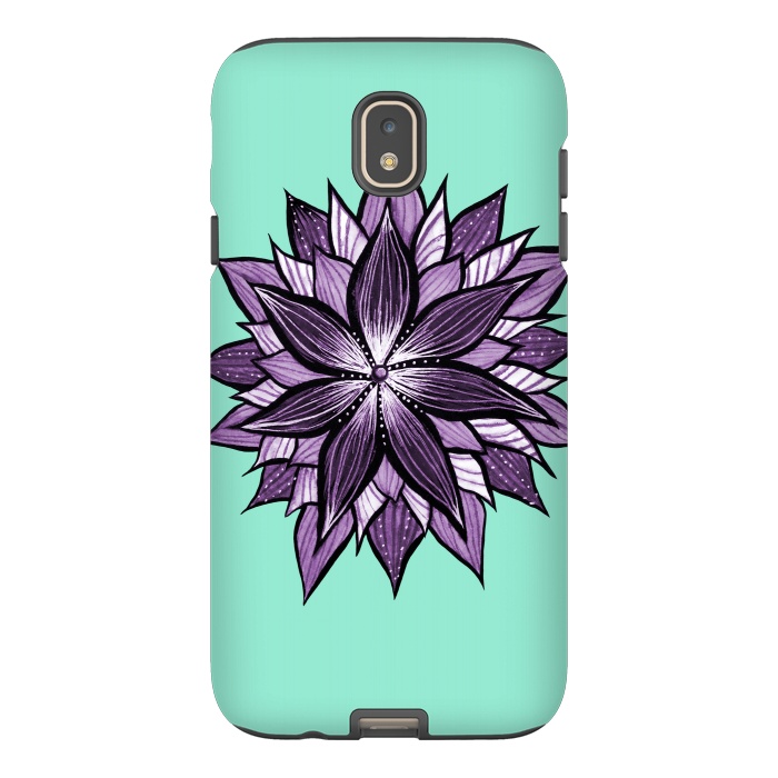 Galaxy J7 StrongFit Purple Mandala Like Ink Drawn Abstract Flower by Boriana Giormova