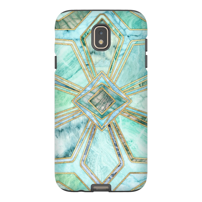 Galaxy J7 StrongFit Geometric Gilded Stone Tiles in Mint and Jade Green by Micklyn Le Feuvre