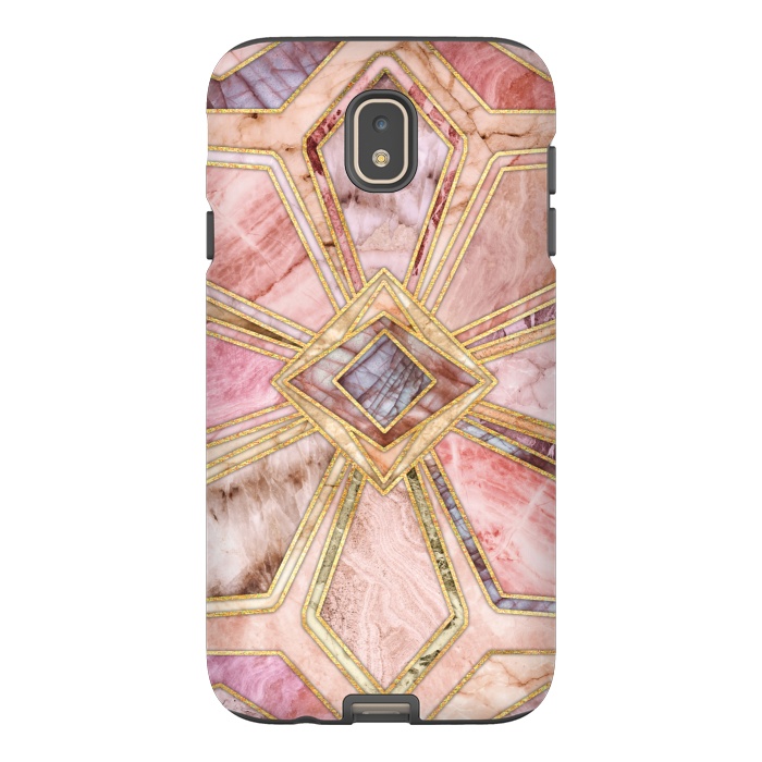 Galaxy J7 StrongFit Geometric Gilded Stone Tiles in Blush Pink, Peach and Coral by Micklyn Le Feuvre
