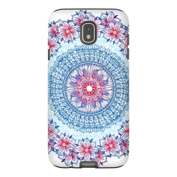 Galaxy J7 StrongFit Red, White and Blue Floral Mandala by Micklyn Le Feuvre