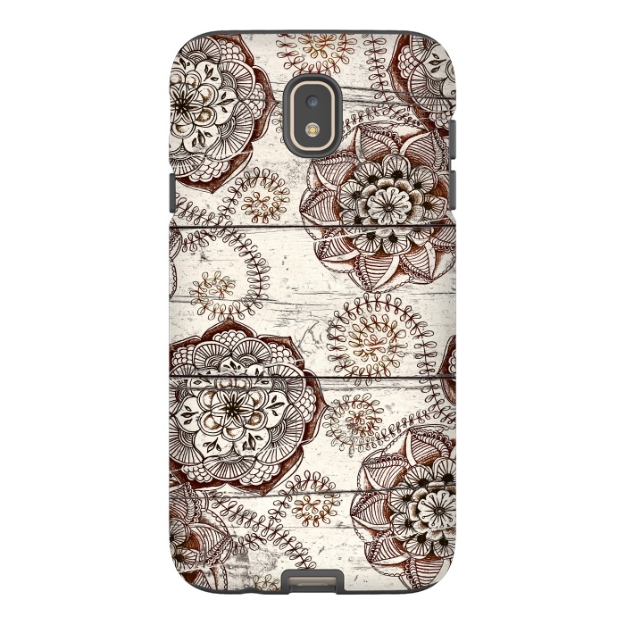 Galaxy J7 StrongFit Coffee & Cocoa - brown & cream floral doodles on wood by Micklyn Le Feuvre