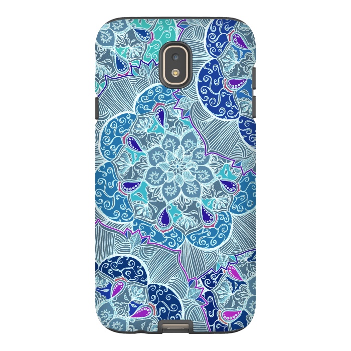 Galaxy J7 StrongFit Fresh Doodle in Teal Blue, Purple and Grey by Micklyn Le Feuvre