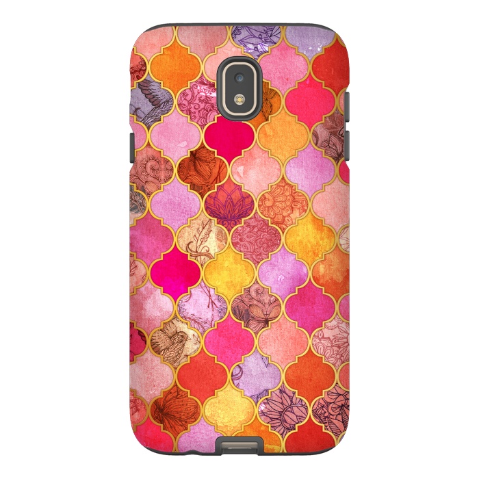Galaxy J7 StrongFit Hot Pink, Gold, Tangerine & Taupe Decorative Moroccan Tile Pattern by Micklyn Le Feuvre