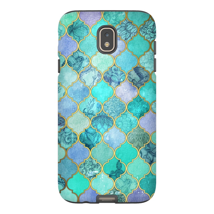 Galaxy J7 StrongFit Cool Jade Icy Mint Decorative Moroccan Tile Pattern by Micklyn Le Feuvre