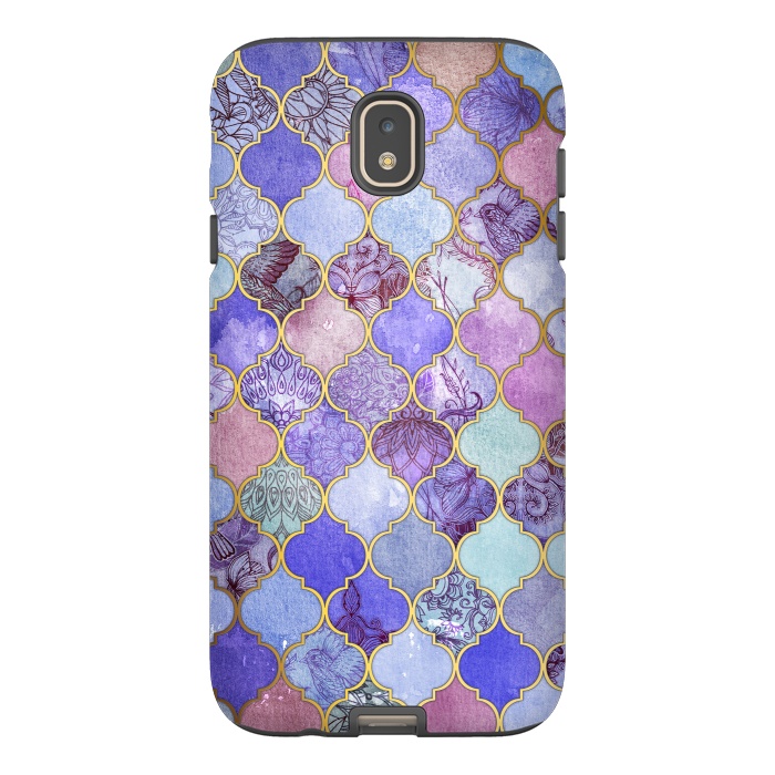 Galaxy J7 StrongFit Royal Purple, Mauve & Indigo Decorative Moroccan Tile Pattern by Micklyn Le Feuvre