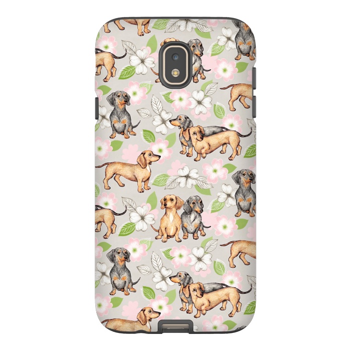 Galaxy J7 StrongFit Dachshunds and dogwood blossoms by Micklyn Le Feuvre