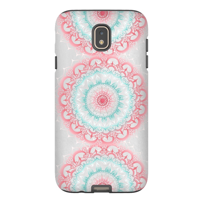 Galaxy J7 StrongFit Faded Coral & Mint Mandalas on Grey by Tangerine-Tane
