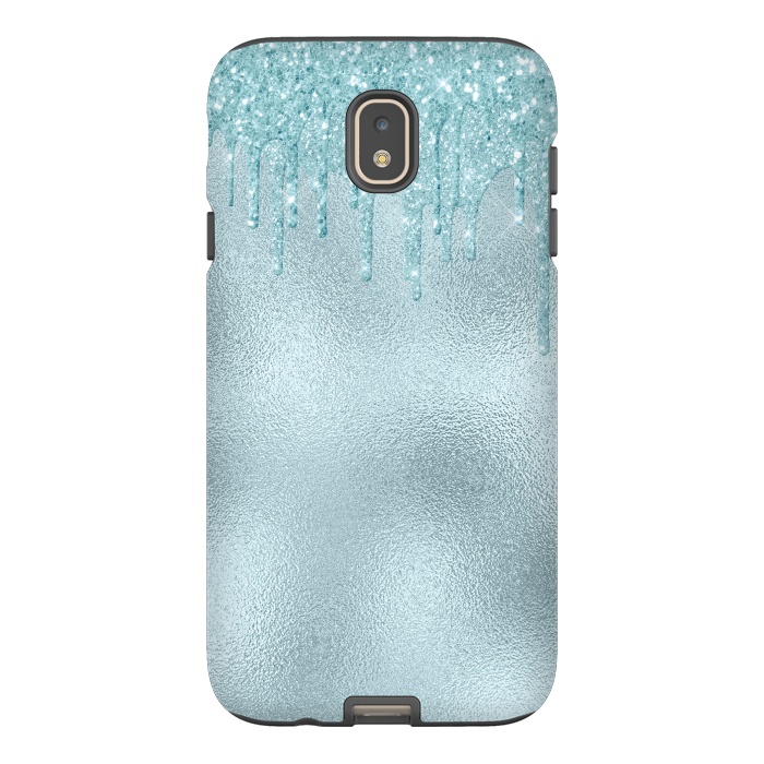 Galaxy J7 StrongFit Ice Blue Glitter Droplets on Metal Foil by  Utart