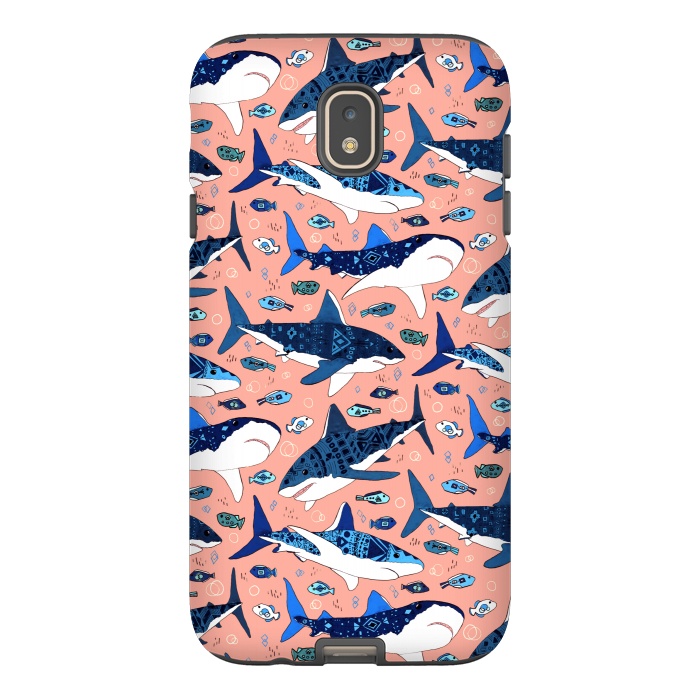 Galaxy J7 StrongFit Tribal Sharks & Fish On Pink by Tigatiga
