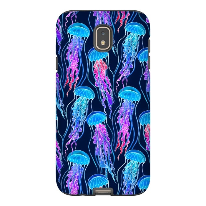 Galaxy J7 StrongFit Luminescent Rainbow Jellyfish on Navy Blue by Micklyn Le Feuvre