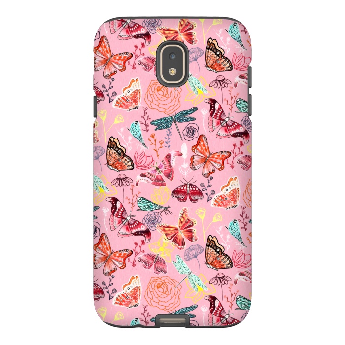 Galaxy J7 StrongFit Butterflies, Dragonflies and Moths on Pink  by Tigatiga