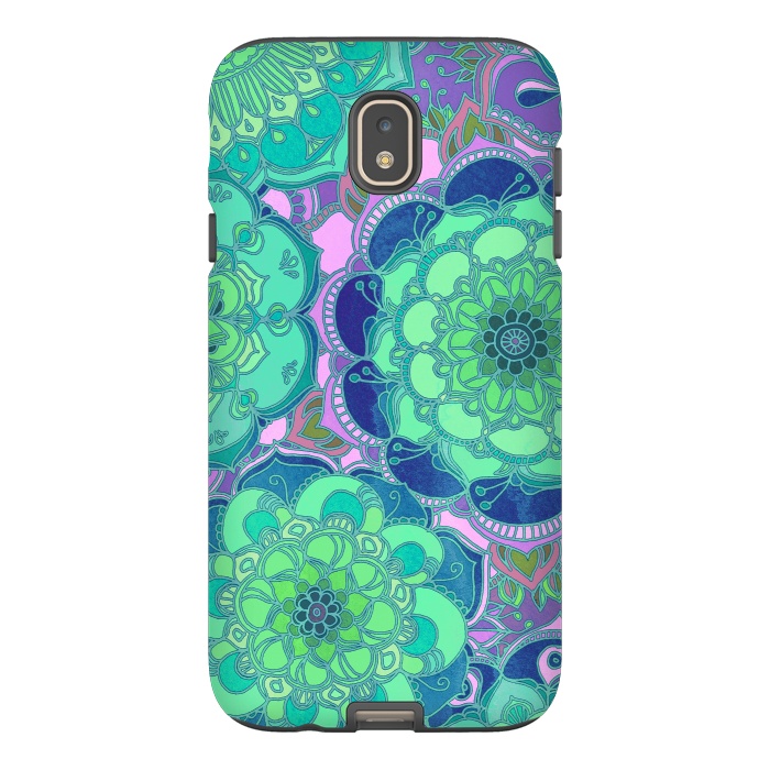 Galaxy J7 StrongFit Fantasy Flowers in Mint Green & Purple 2 by Micklyn Le Feuvre
