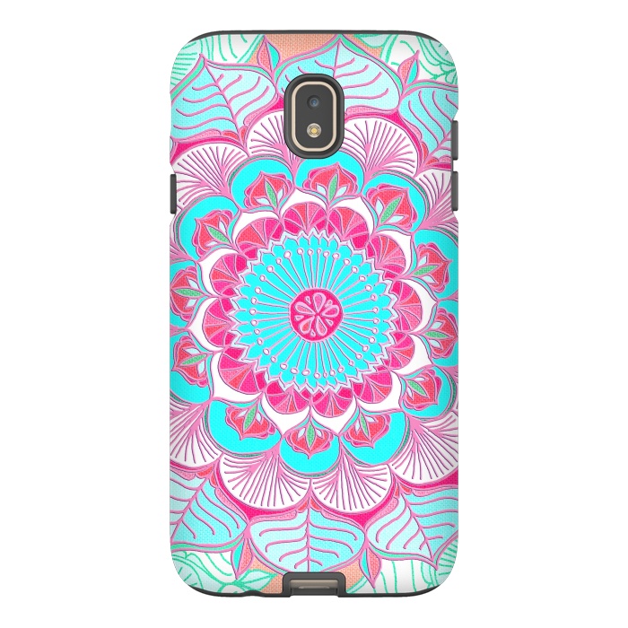Galaxy J7 StrongFit Tropical Doodle Flower in Pink & Aqua by Micklyn Le Feuvre