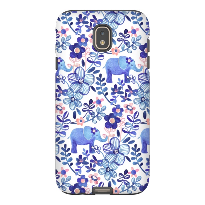 Galaxy J7 StrongFit Little Purple Elephant Watercolor Floral on White by Micklyn Le Feuvre