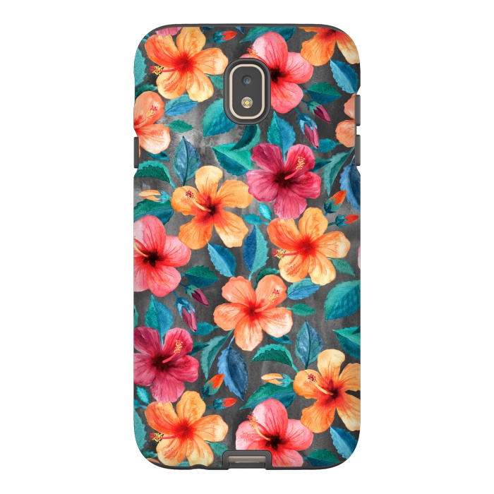 Galaxy J7 StrongFit Colorful Little Tropical Hibiscus Blooms by Micklyn Le Feuvre