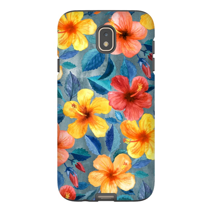 Galaxy J7 StrongFit Bright Summer Hibiscus Blooms in Watercolor by Micklyn Le Feuvre
