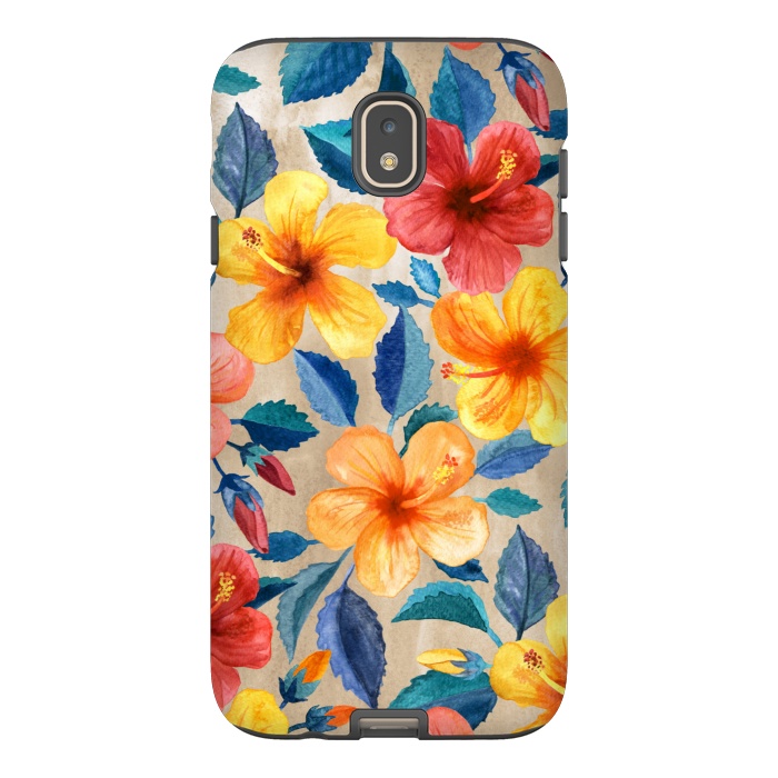Galaxy J7 StrongFit Tropical Hibiscus Blooms in Watercolor by Micklyn Le Feuvre
