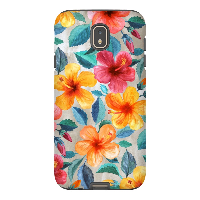 Galaxy J7 StrongFit Tropical Hawaiian Hibiscus Blooms in Watercolor by Micklyn Le Feuvre