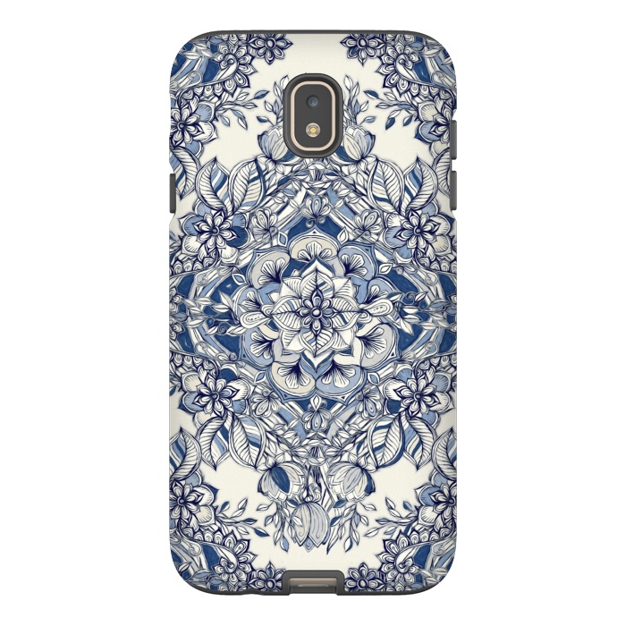 Galaxy J7 StrongFit Floral Diamond Doodle in Dark Blue and Cream by Micklyn Le Feuvre