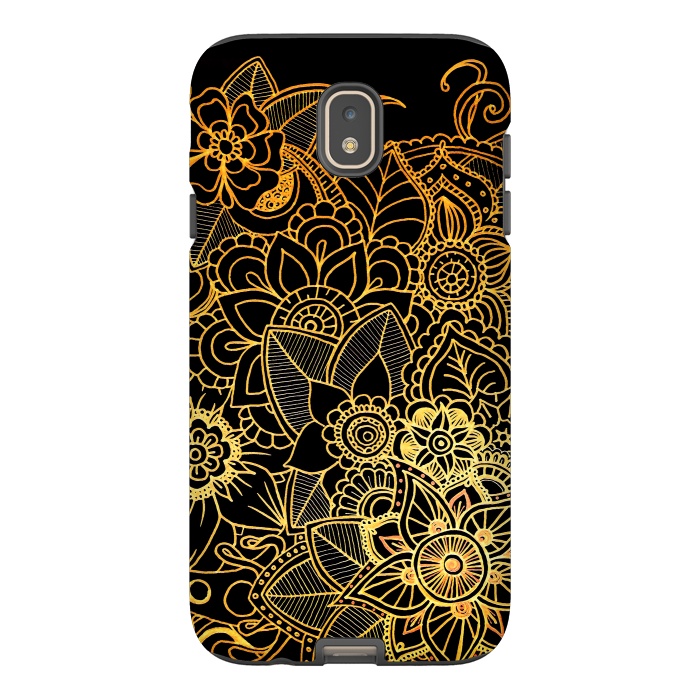 Galaxy J7 StrongFit Floral Doodle Gold G523 by Medusa GraphicArt