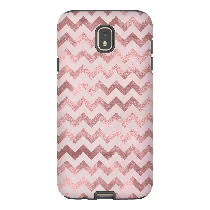 Galaxy J7 StrongFit Elegant Rose Gold Chevron Stripes 2 by Andrea Haase