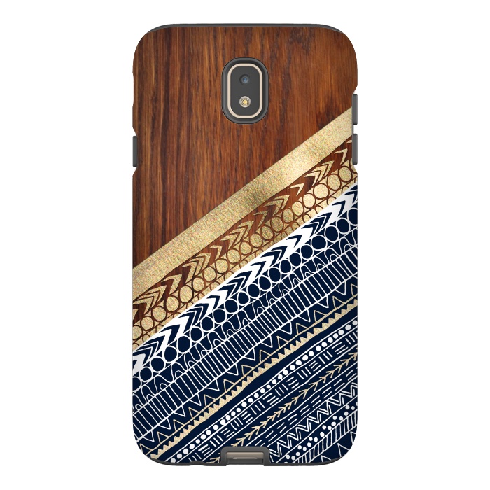 Galaxy J7 StrongFit Navy & Gold Tribal on Wood by Tangerine-Tane