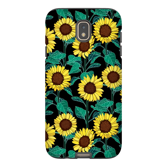 Galaxy J7 StrongFit Sunny Sunflowers - Black  by Tigatiga