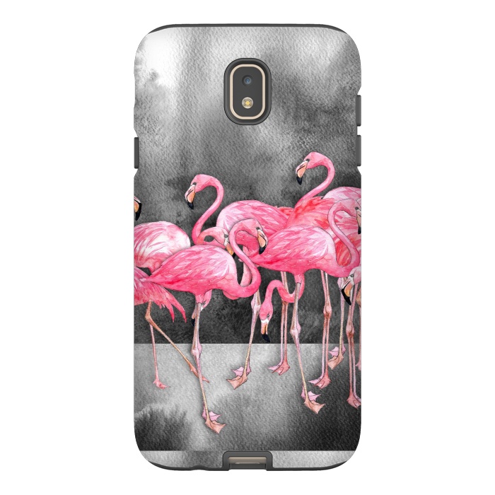 Galaxy J7 StrongFit Pink Flamingos in Watercolor & Ink by Micklyn Le Feuvre