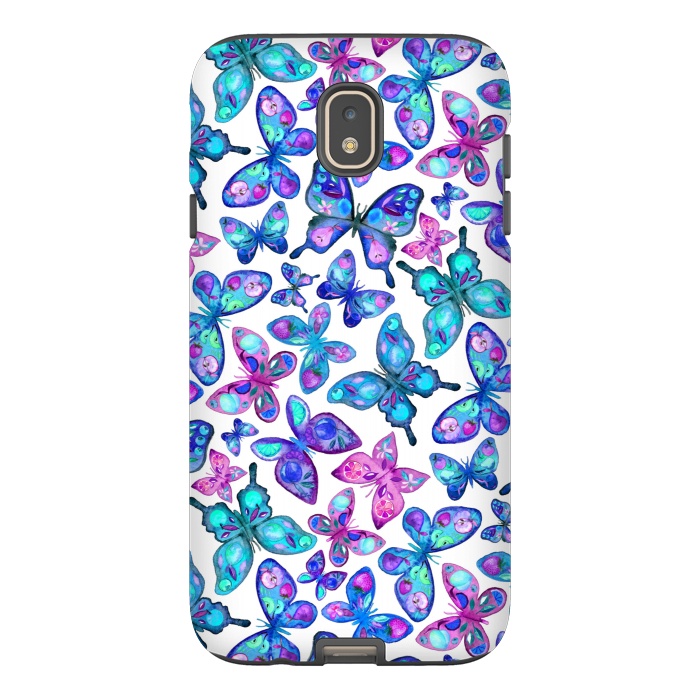 Galaxy J7 StrongFit Watercolor Fruit Patterned Butterflies - aqua and sapphire by Micklyn Le Feuvre
