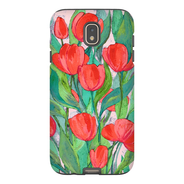 Galaxy J7 StrongFit Blooming Red Tulips in Gouache  by Micklyn Le Feuvre