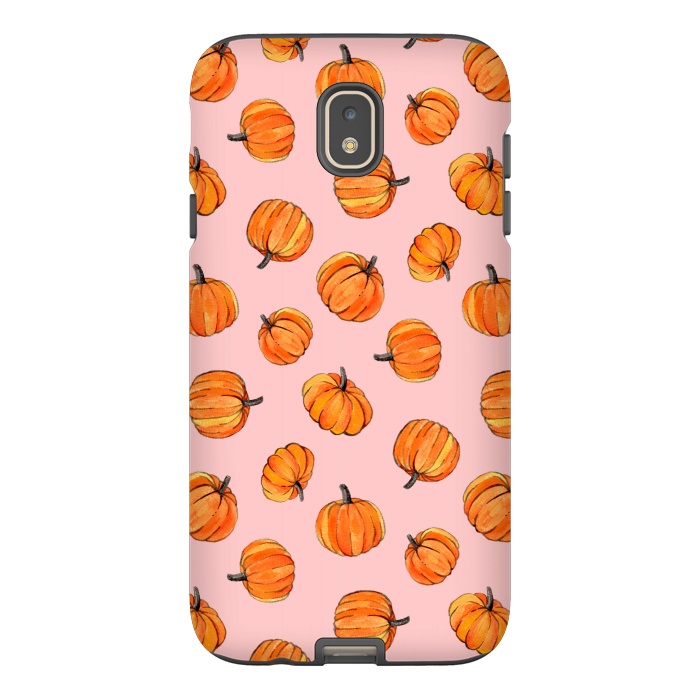 Galaxy J7 StrongFit Tiny Pumpkin Polka Dots on Pink by Micklyn Le Feuvre
