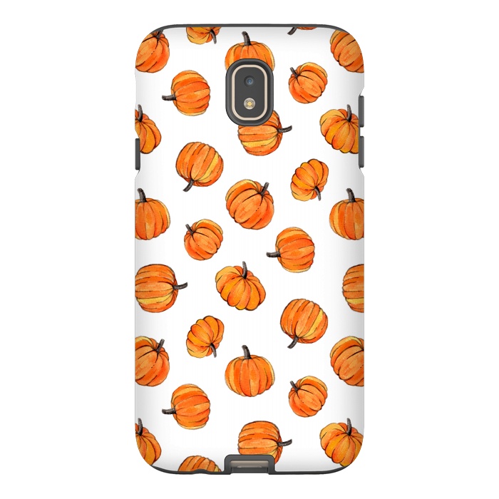 Galaxy J7 StrongFit Tiny Pumpkin Polka Dots on White by Micklyn Le Feuvre