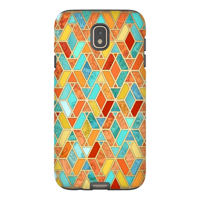 Galaxy J7 StrongFit Tangerine and Turquoise Geometric Fall Pattern by Micklyn Le Feuvre