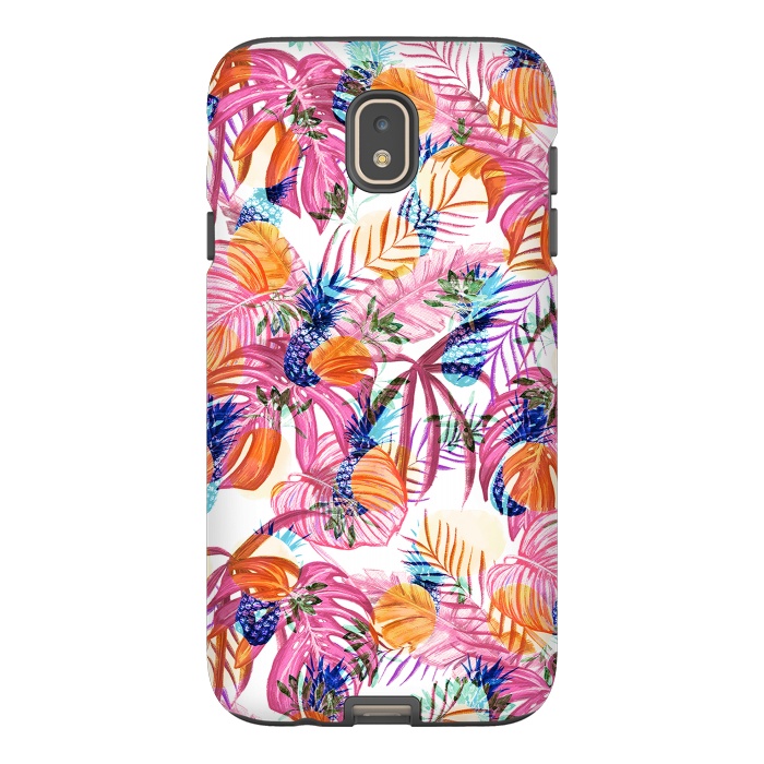 Galaxy J7 StrongFit Pink tropical leaves and blue pineapples by Oana 