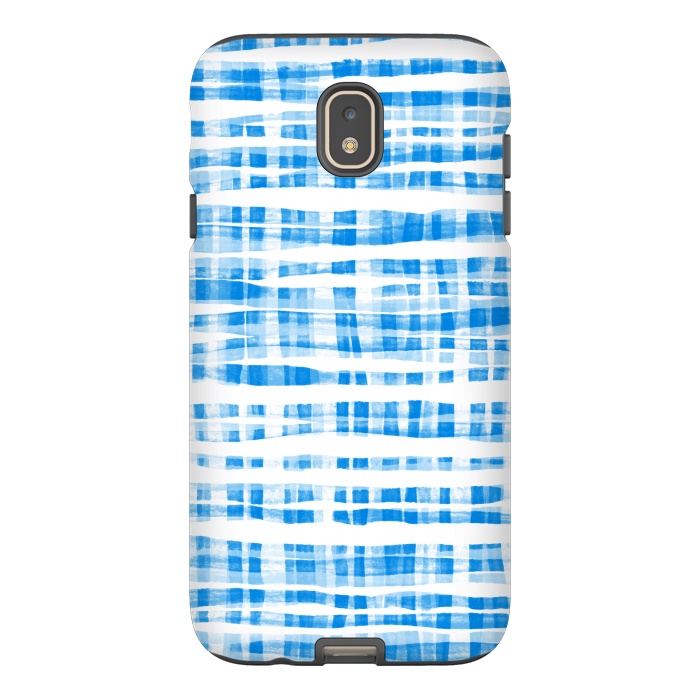 Galaxy J7 StrongFit Happy Cobalt Blue Hand Painted Gingham by Micklyn Le Feuvre