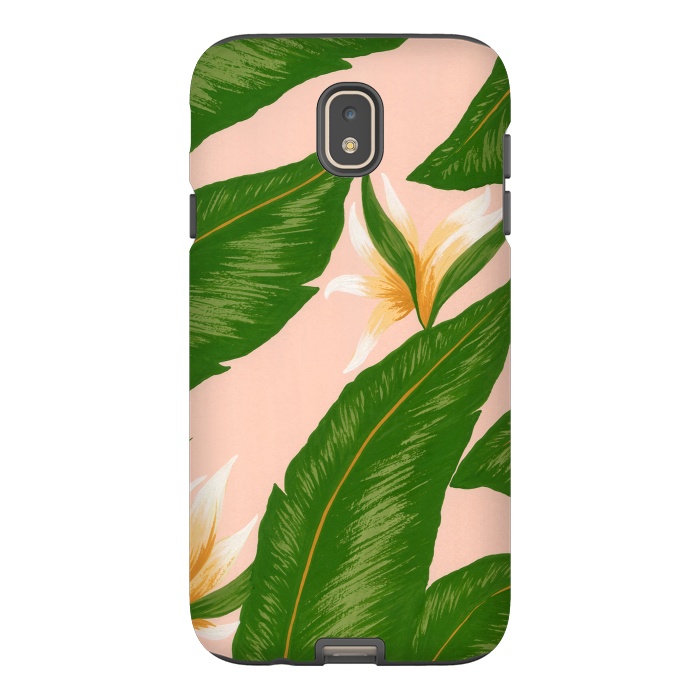 Galaxy J7 StrongFit Pink Bird Of Paradise Jungle Floral Print by Becky Starsmore