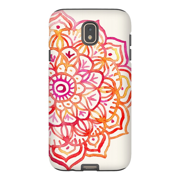 Galaxy J7 StrongFit Watercolor Mandala in Sunset Colors by Micklyn Le Feuvre