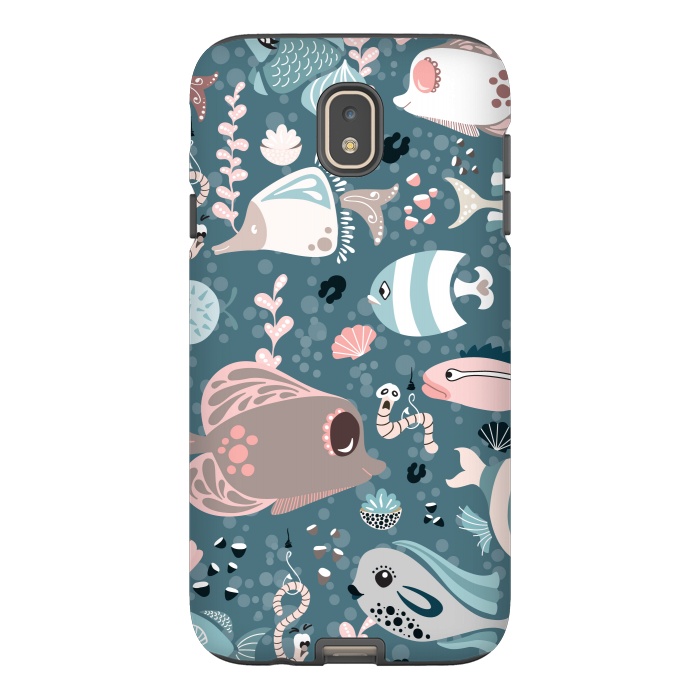Galaxy J7 StrongFit Funny Fish in Blue and White by Paula Ohreen