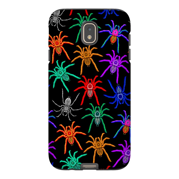 Galaxy J7 StrongFit Spiders Pattern Colorful Tarantulas on Black by BluedarkArt