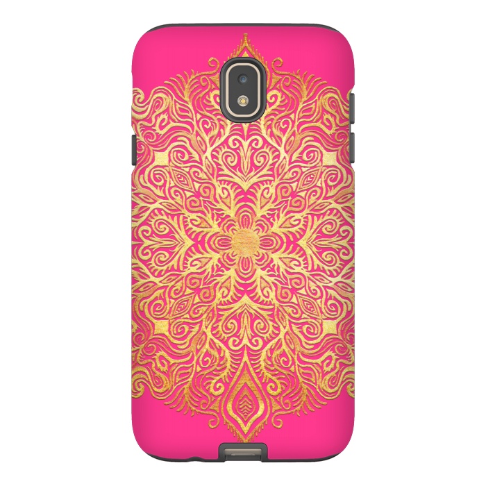 Galaxy J7 StrongFit Ornate Gold Mandala on Hot Pink by Micklyn Le Feuvre
