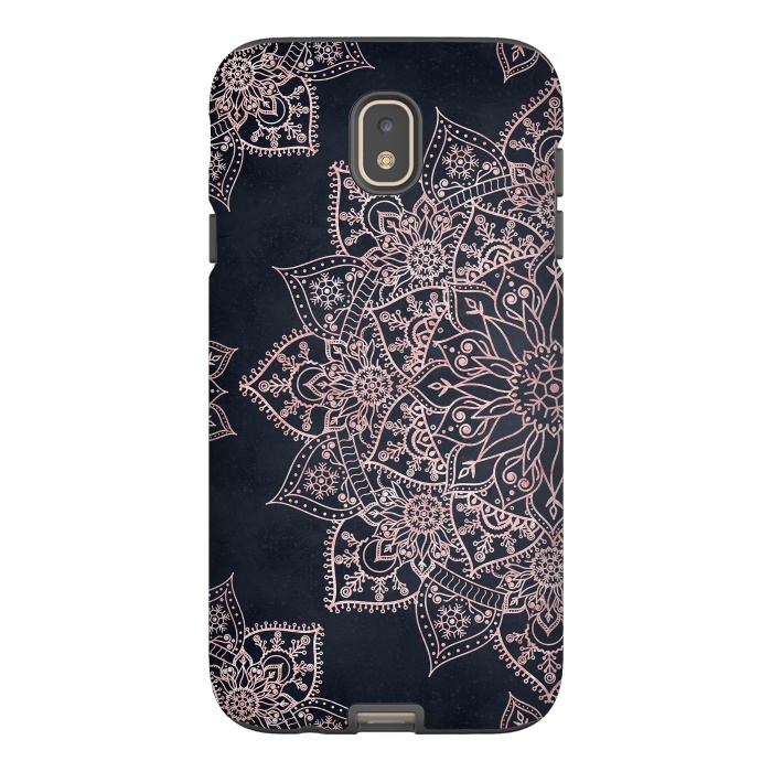 Galaxy J7 StrongFit Elegant rose gold poinsettia and snowflakes mandala art by InovArts