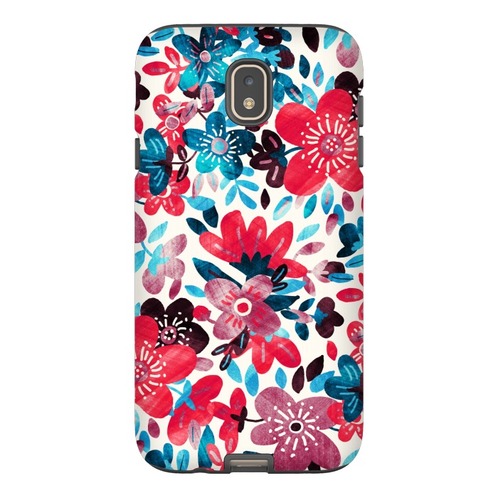 Galaxy J7 StrongFit Happy Red & Blue Floral Collage  by Micklyn Le Feuvre